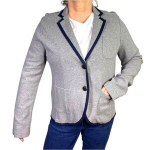 Lands End Womens knit Blazer Jacket Size 12 Gray Cotton With Button Details
